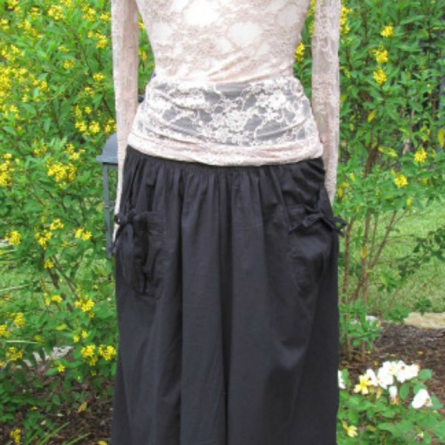 Wide Leg Cotton Capri Pants: One Size Ruffle Tie, Elastic Waist