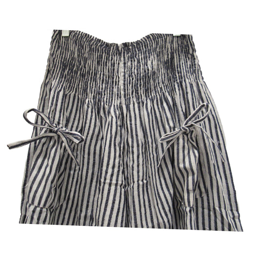 Wide Leg Cotton Capri Pants: One Size Ruffle Tie, Elastic Waist - Striped (Red, Dark Blue, Grey)