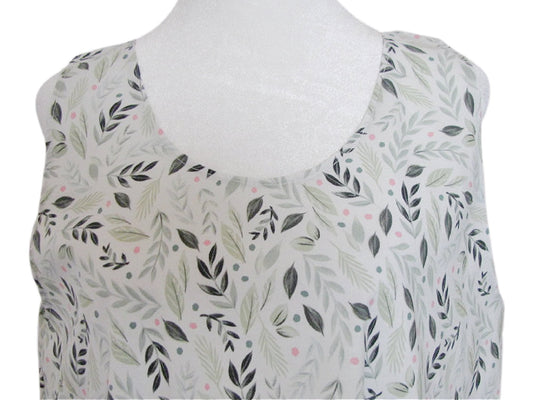 Handmade Cotton Slip Dress - Ruffled Hemline, Leaf Print (Small-Medium)