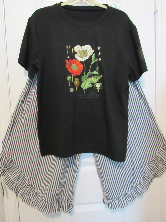 Ladies cotton wide leg Bloomer striped pants with elastic waist, tie pockets and legs