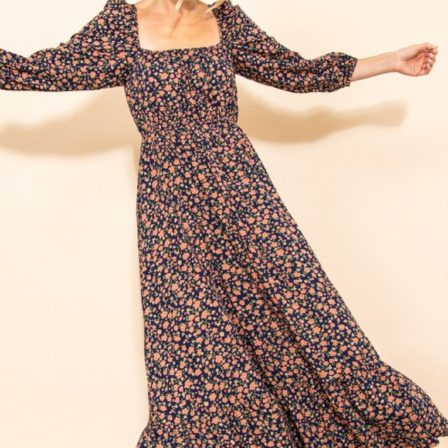 Reversible Floral Wide Flare Maxi Dress - Midnight