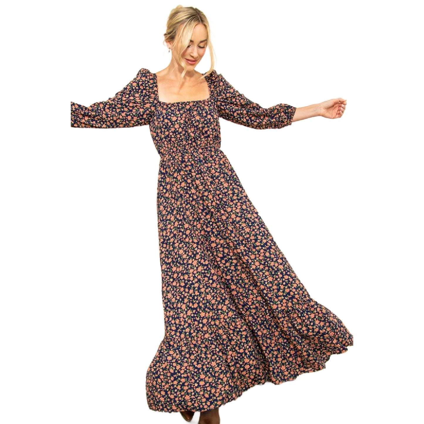 Reversible Floral Wide Flare Maxi Dress - Midnight