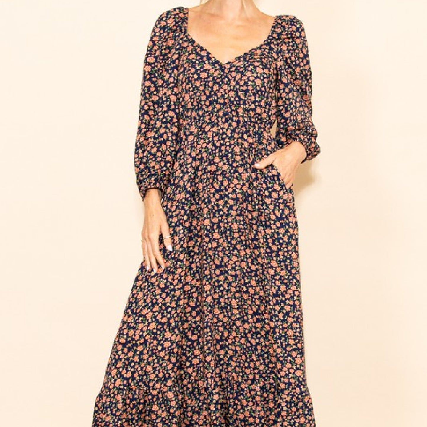 Reversible Floral Wide Flare Maxi Dress - Midnight