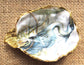 Handpainted decoupaged and gilded oyster shell dish
