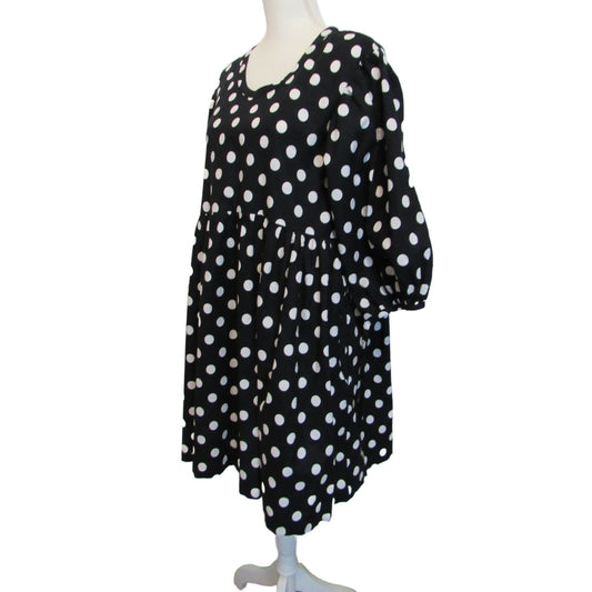Polka Dot Cotton Tunic Dress, Empire Waist Tie, 3/4 Sleeve