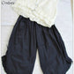 Wide Leg Cotton Capri Pants: One Size Ruffle Tie, Elastic Waist