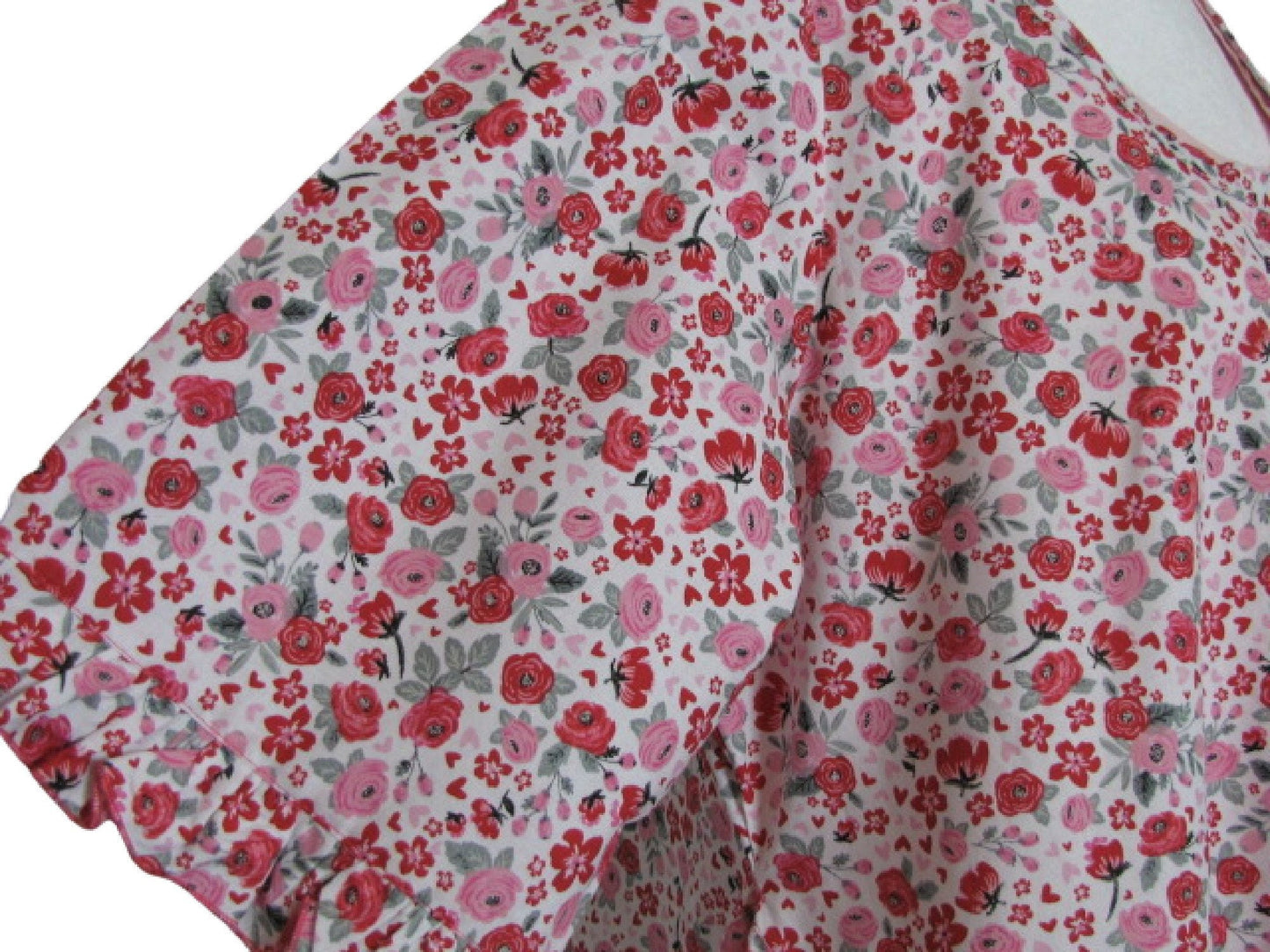 Pink Floral Swing Top - 3/4 Ruffle Sleeve Cotton Top with Ruffled Hem (S-M)