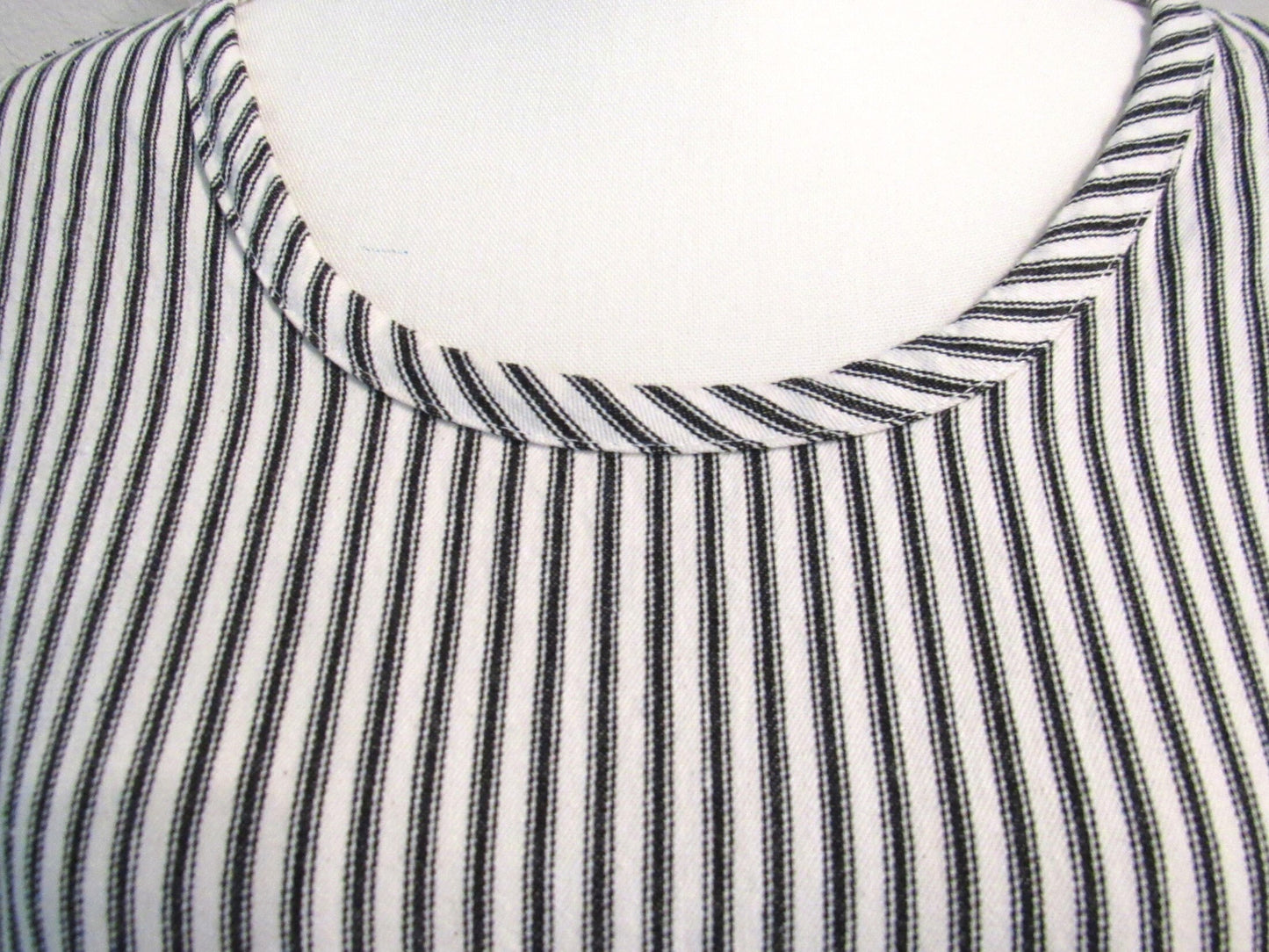 Cotton Ticking Tunic Dress - 3/4 Sleeve, Empire Waist, Eyelet Lace - Made in USA