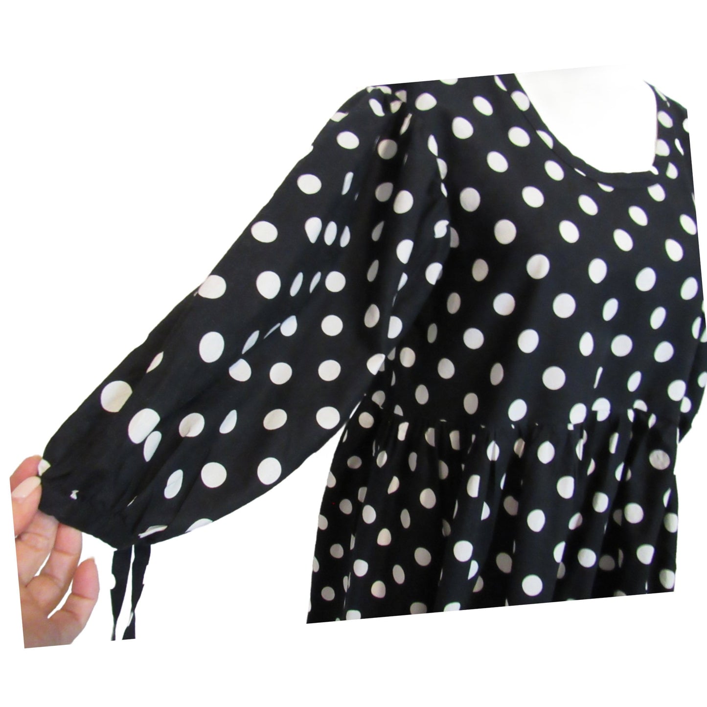 Black and White Polka Dot Cotton Tunic Dress - Penelope