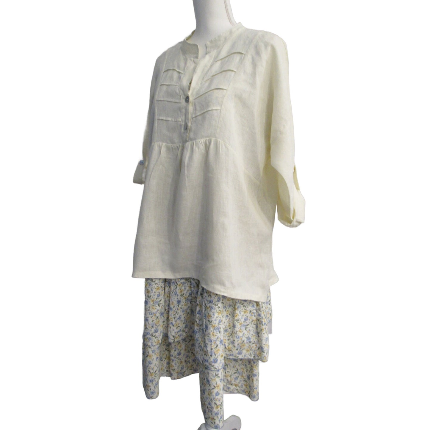 Handmade Linen Tunic Top – Pale Yellow 3/4 Sleeve, One Size