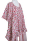 Pink Floral Swing Top - 3/4 Ruffle Sleeve Cotton Top with Ruffled Hem (S-M)