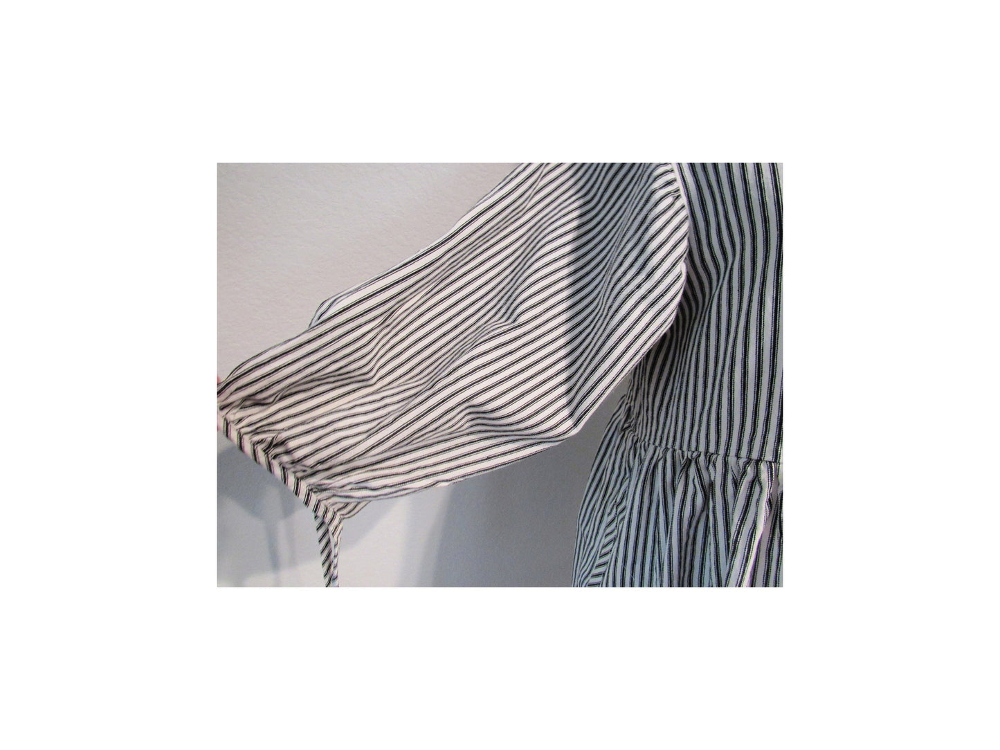 Cotton Ticking Tunic Dress - 3/4 Sleeve, Empire Waist, Eyelet Lace - Made in USA