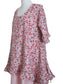 Pink Floral Swing Top - 3/4 Ruffle Sleeve Cotton Top with Ruffled Hem (S-M)