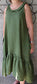 Sage Green Linen Dress - Ruffle Collar Midi with Pockets and Tiered Hem