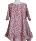 Pink Floral Swing Top - 3/4 Ruffle Sleeve Cotton Top with Ruffled Hem (S-M)