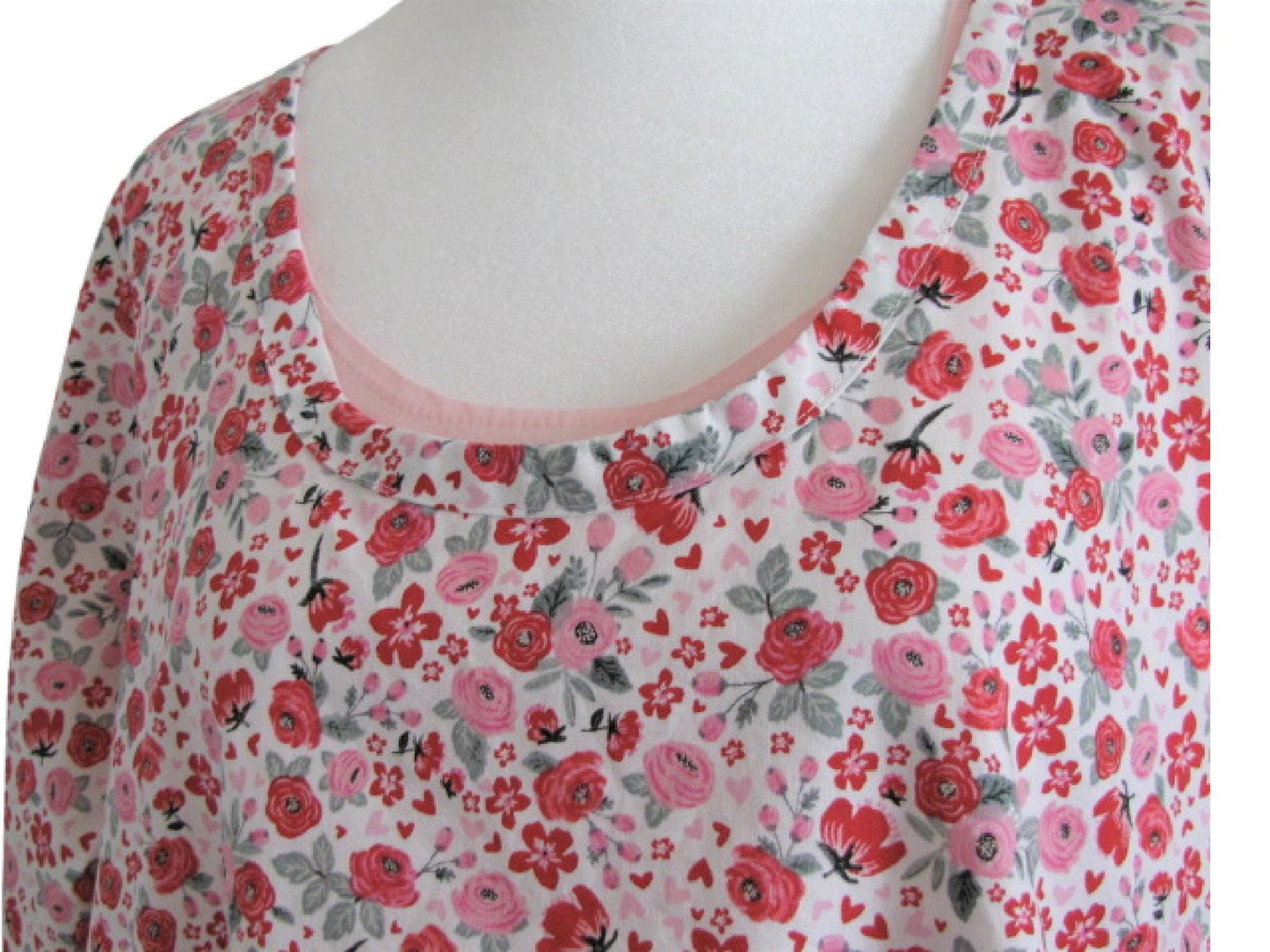 Floral Print Swing Top - Ruffled Hem 3/4 Sleeve, Ladies M