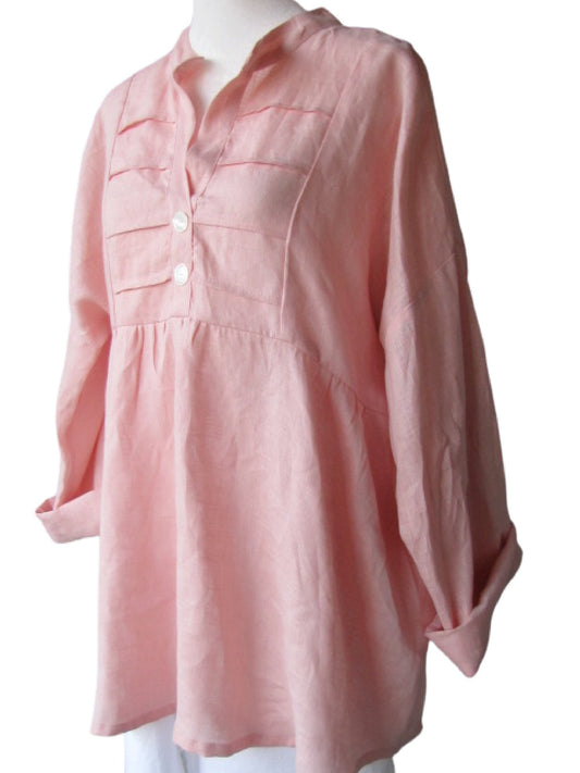 Linen Tunic Top, 3/4 Sleeve, Loose Fit (Fits up to Size 16)