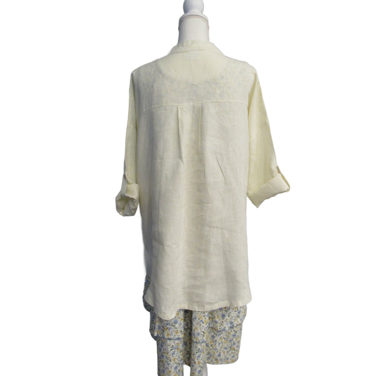 Handmade Linen Tunic Top – Pale Yellow 3/4 Sleeve, One Size
