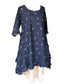 Floral Cotton Swing Top - Navy Blue Ruffle Tunic, Size Small