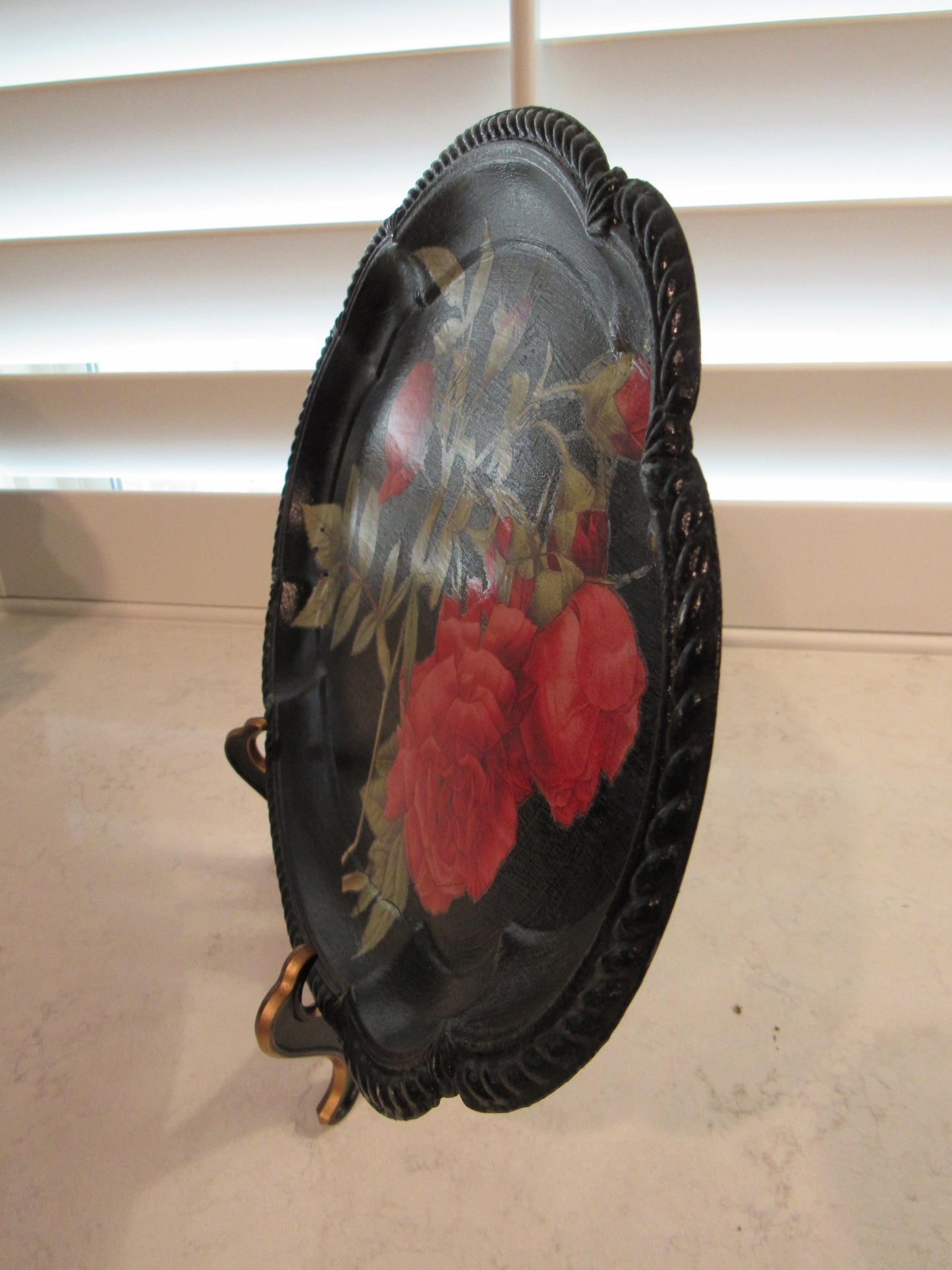 Black and red tole tray style tray