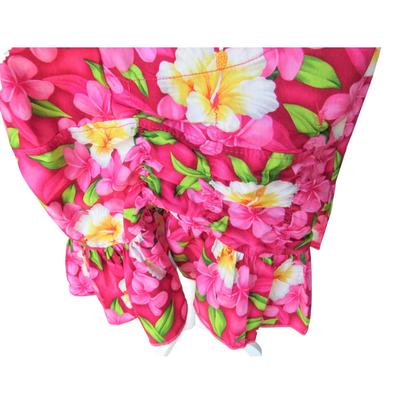 Hot Pink Floral Tunic Dress - Short Ruffle Sleeve Cotton Dress with Ruffle Hem & Pockets (XS)