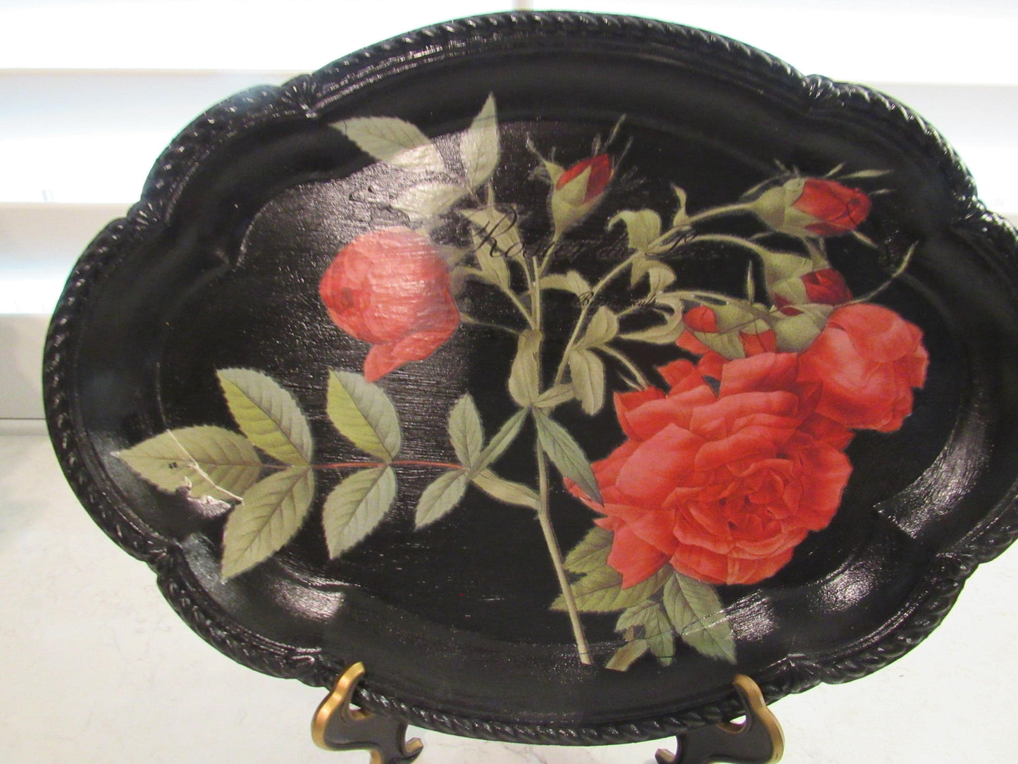 Black and red tole tray style tray