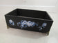Hand-Painted Bamboo Storage Box with Blue Florals - Black with Brass Feet