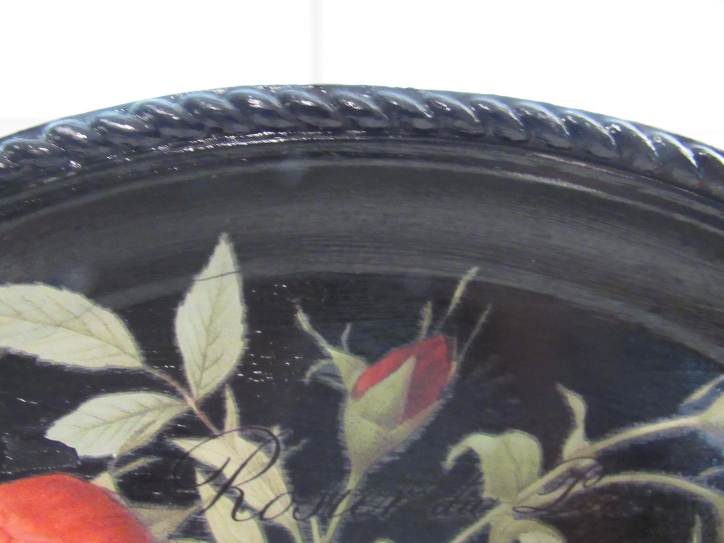 Black and red tole tray style tray