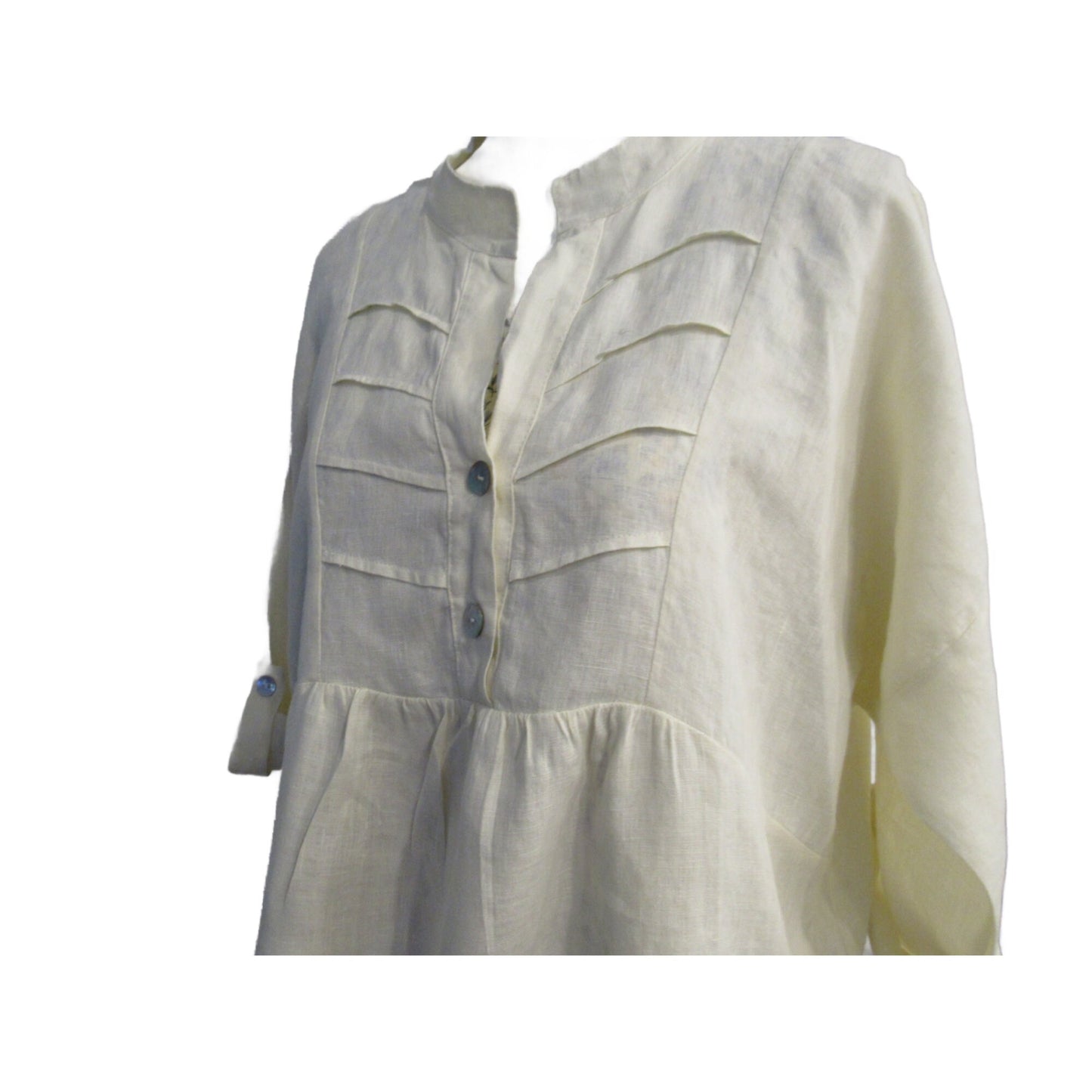 Handmade Linen Tunic Top – Pale Yellow 3/4 Sleeve, One Size