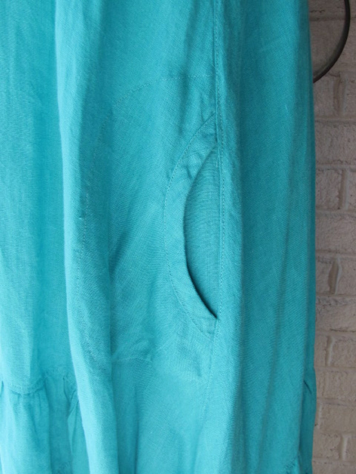 Turquoise Linen Boho Midi Dress with Tiered Ruffle Hem - Sassy Rags