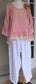 Ladies 100% Pink Linen Ruffle Rosie Top with Venise Lace