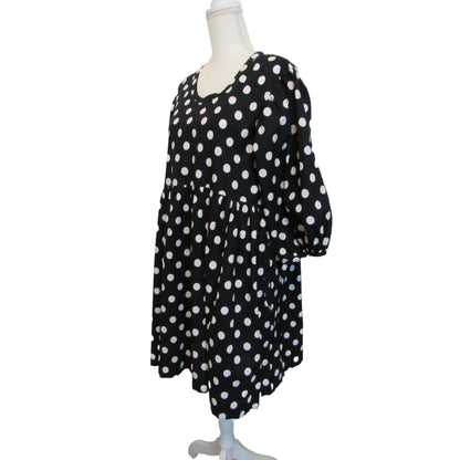 Polka Dot Cotton Tunic Dress, Empire Waist Tie, 3/4 Sleeve
