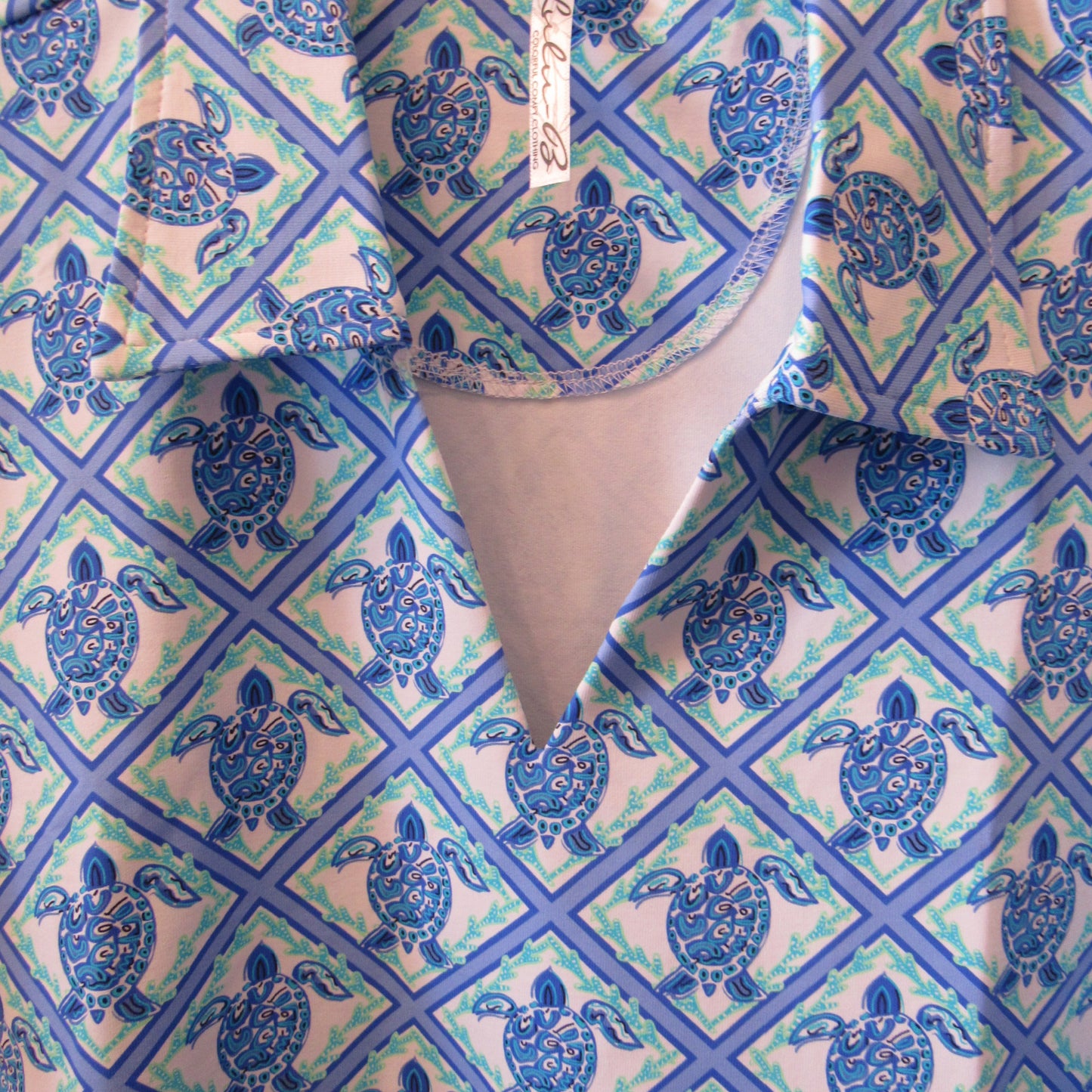Lulu-B Turtle Print Polo - Short Sleeve Golf & Resort Wear Top