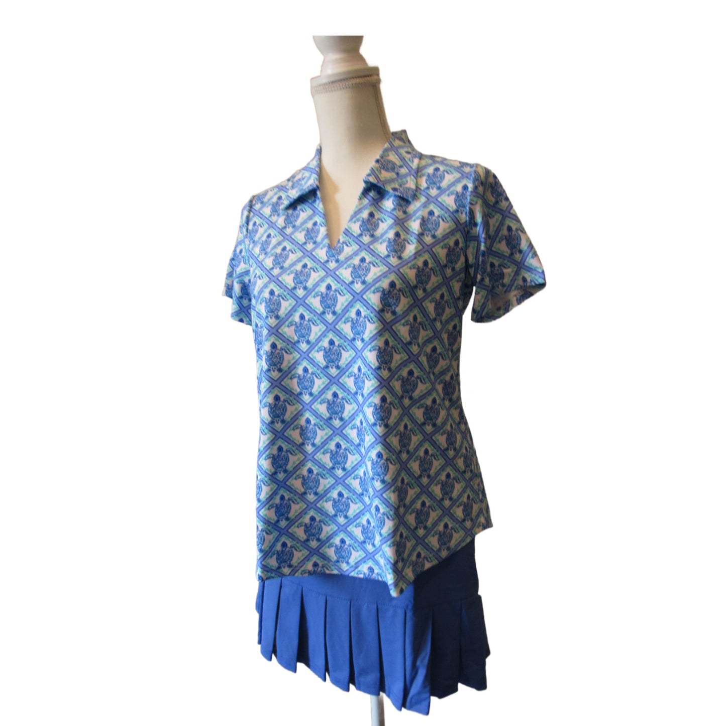 Lulu-B Turtle Print Polo - Short Sleeve Golf & Resort Wear Top