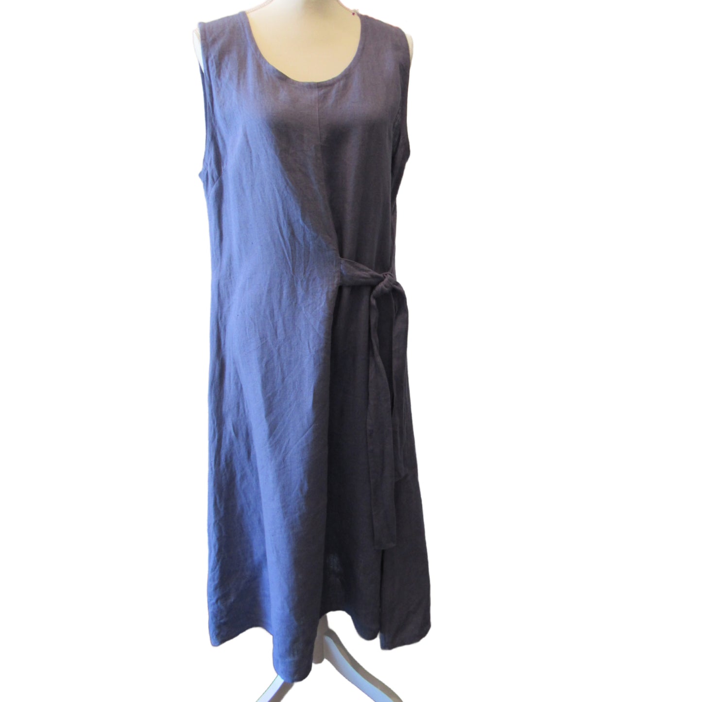 Italian Linen Sleeveless Midi Dress with Side Tie | One Size