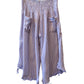 Cotton Wide Leg Bloomer Pants - Striped with Elastic Waist & Tie Pockets