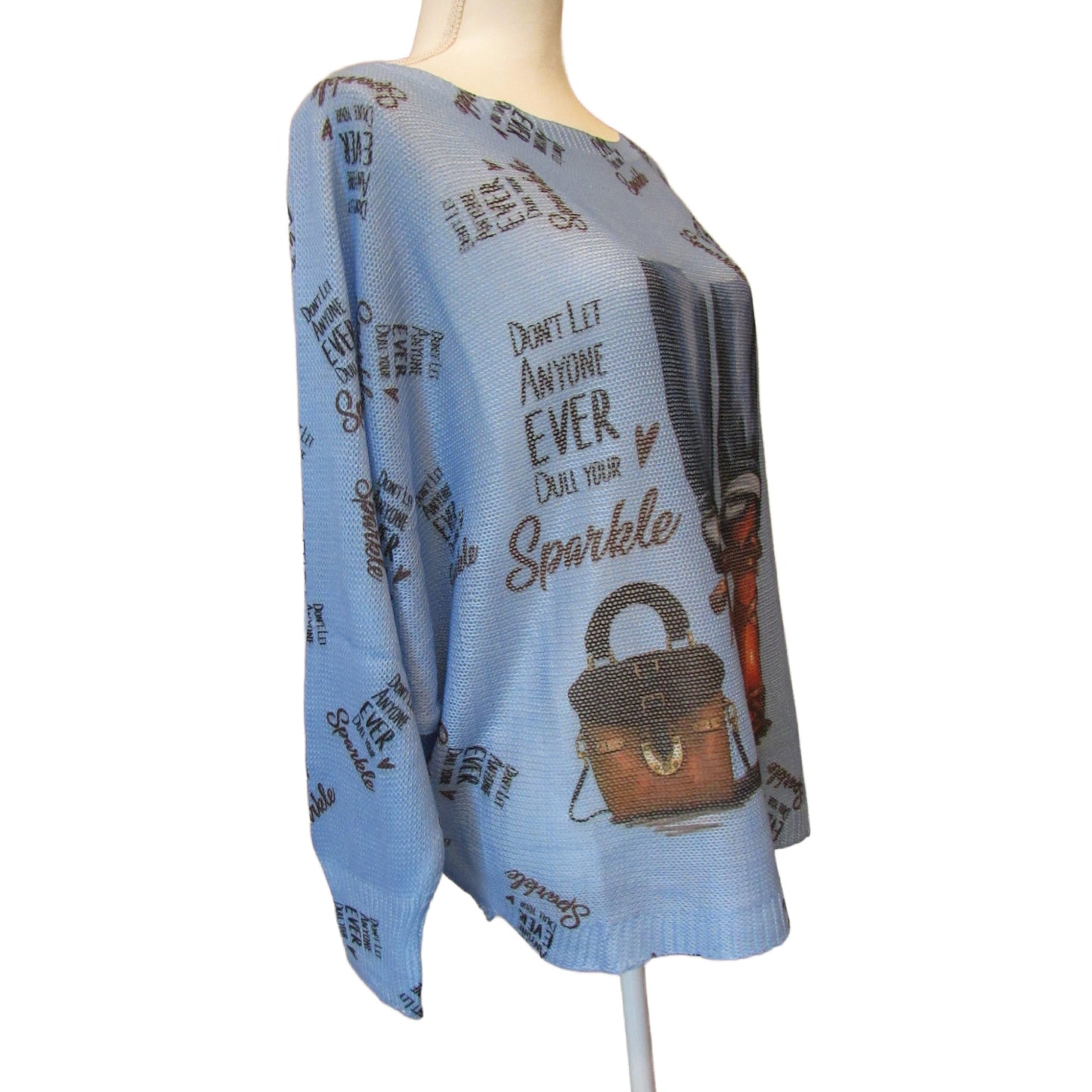 Loowie Sparkle Graphic Knit Sweater - Blue - One Size