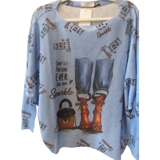 Loowie Sparkle Graphic Knit Sweater - Blue - One Size