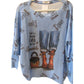 Loowie Sparkle Graphic Knit Sweater - Blue - One Size