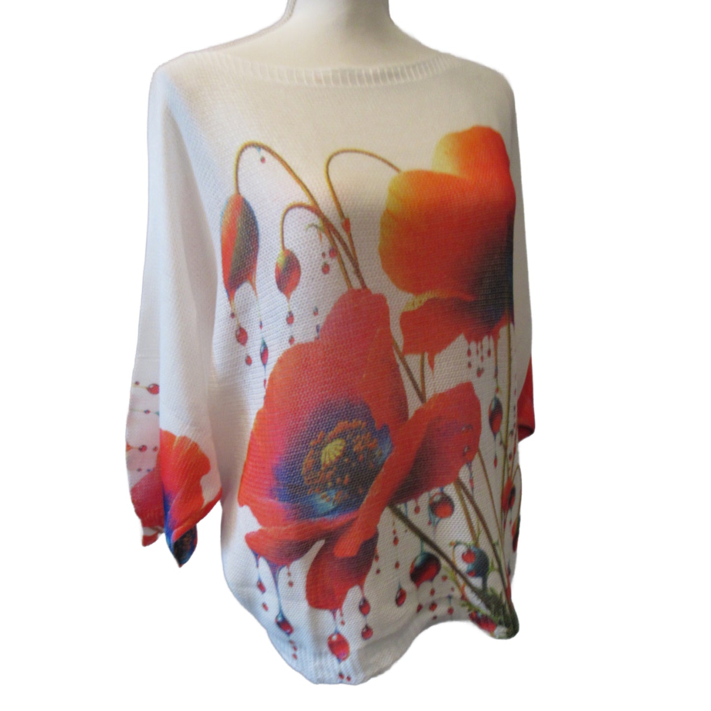 Loowie Red Poppy Floral Knit Sweater - One Size