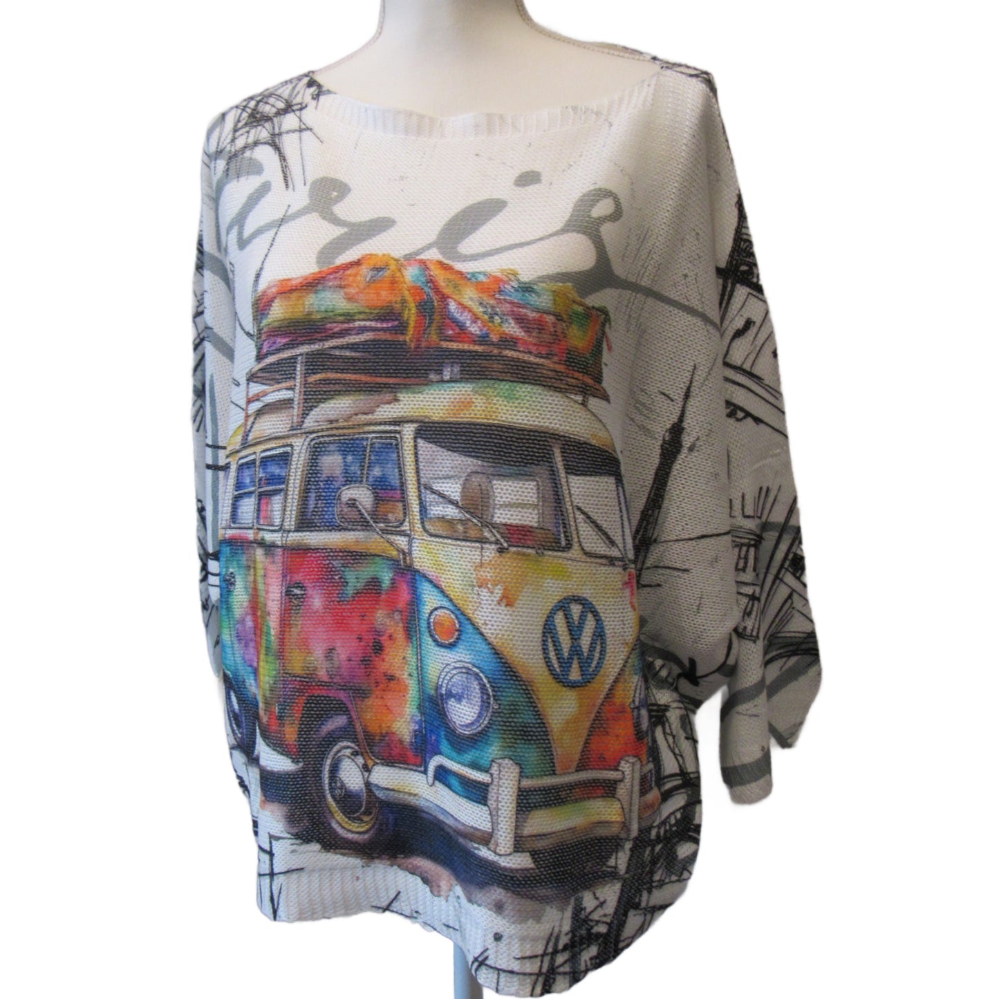 Loowie VW Van Multicolor Knit Printed Sweater - One Size