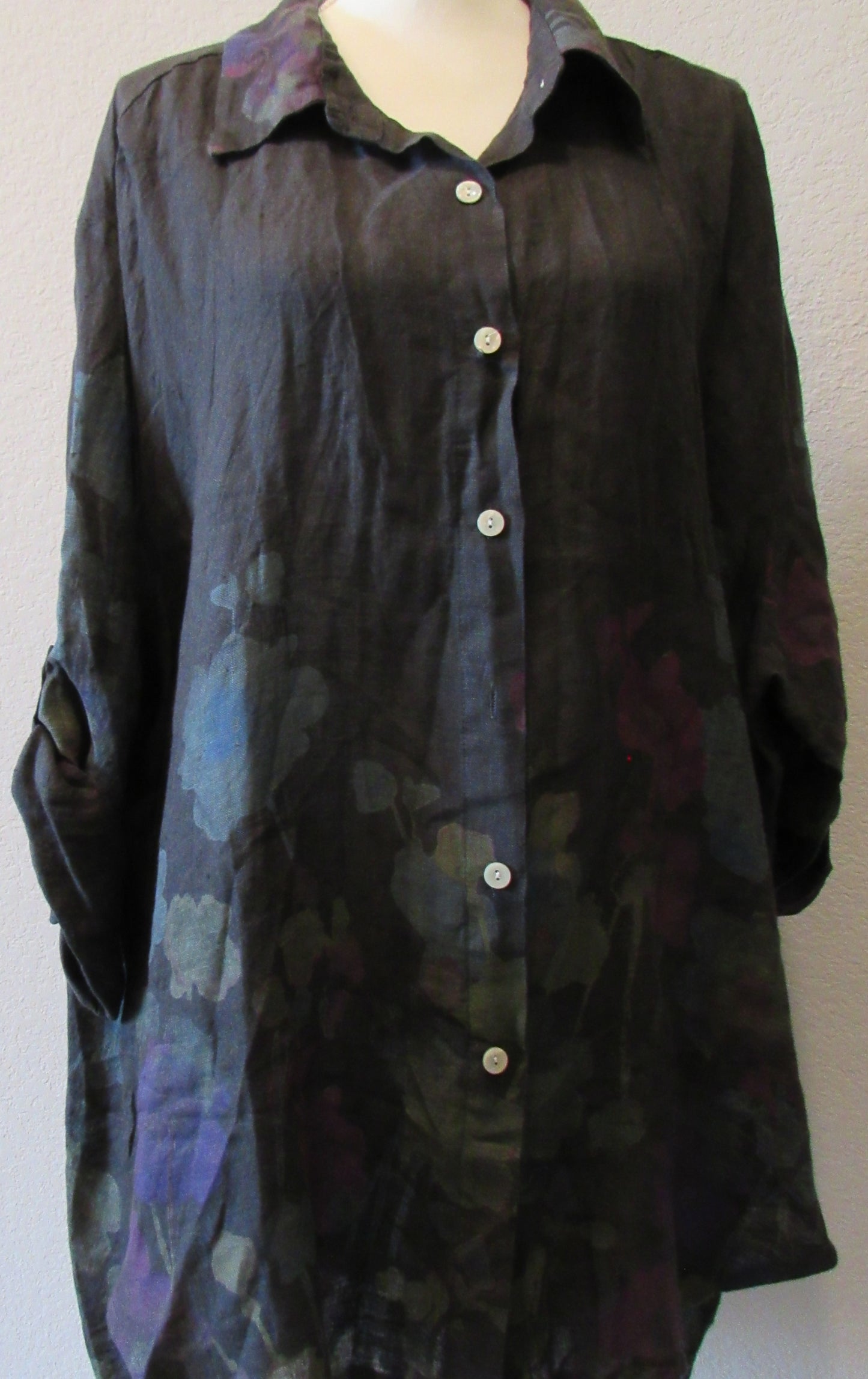 Flared Floral Print Linen Blouse #26513 | La Maison Des Fibres Naturelles