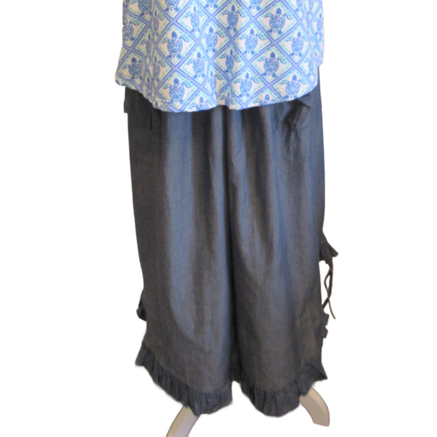 Cotton Wide Leg Bloomer Pants - Solid Colors with Elastic Waist & Tie Pockets