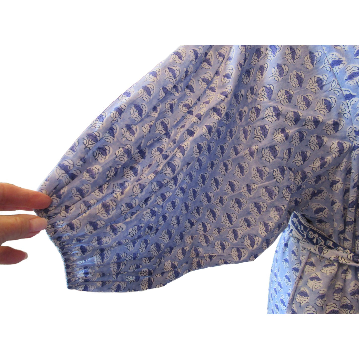 Close-up of printed fabric and sleeve