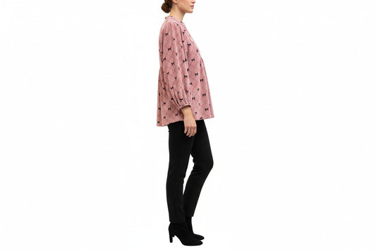 Pink Corduroy Top with Black Bow Print - Umgee