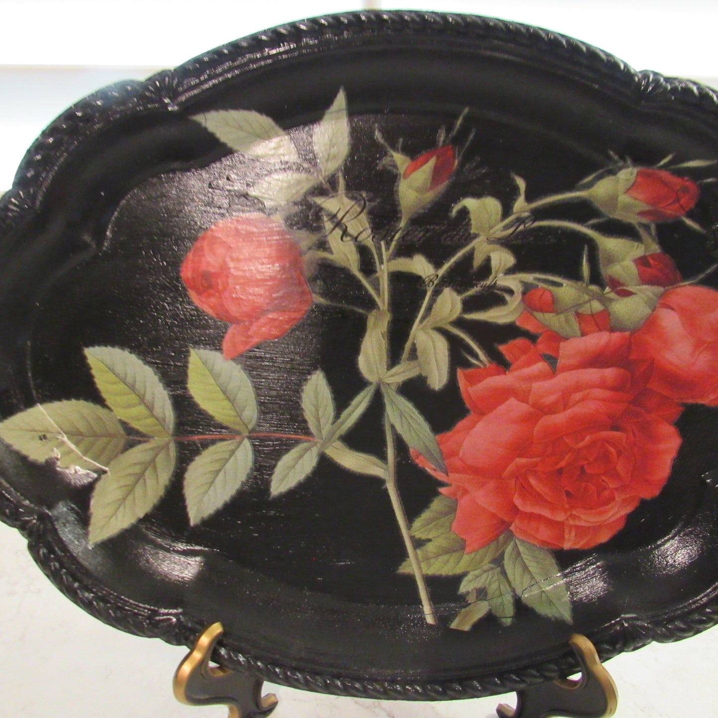 Black and red tole tray style tray