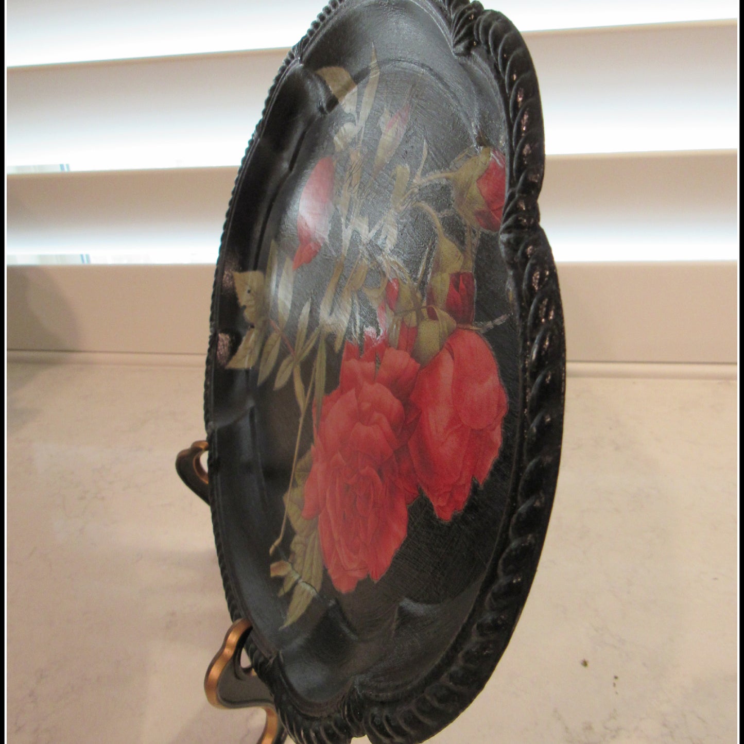 Black and red tole tray style tray