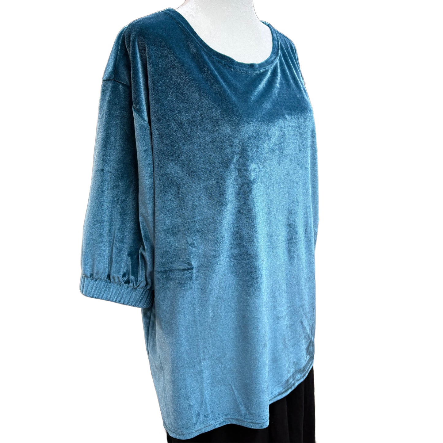 L&B Life Luxe Velvet Top: Teal Turquoise with Gathered Sleeves