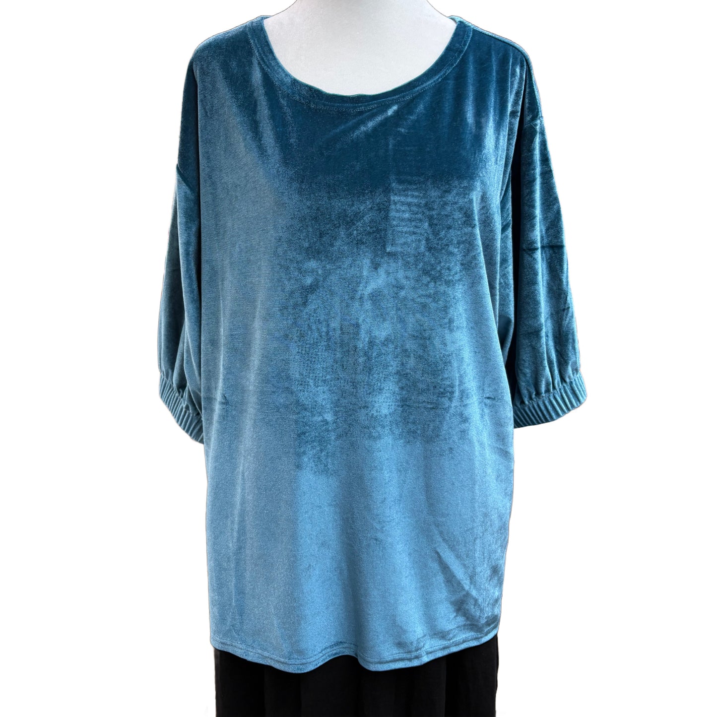 L&B Life Luxe Velvet Top: Teal Turquoise with Gathered Sleeves