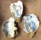 Handpainted decoupaged and gilded oyster shell dish